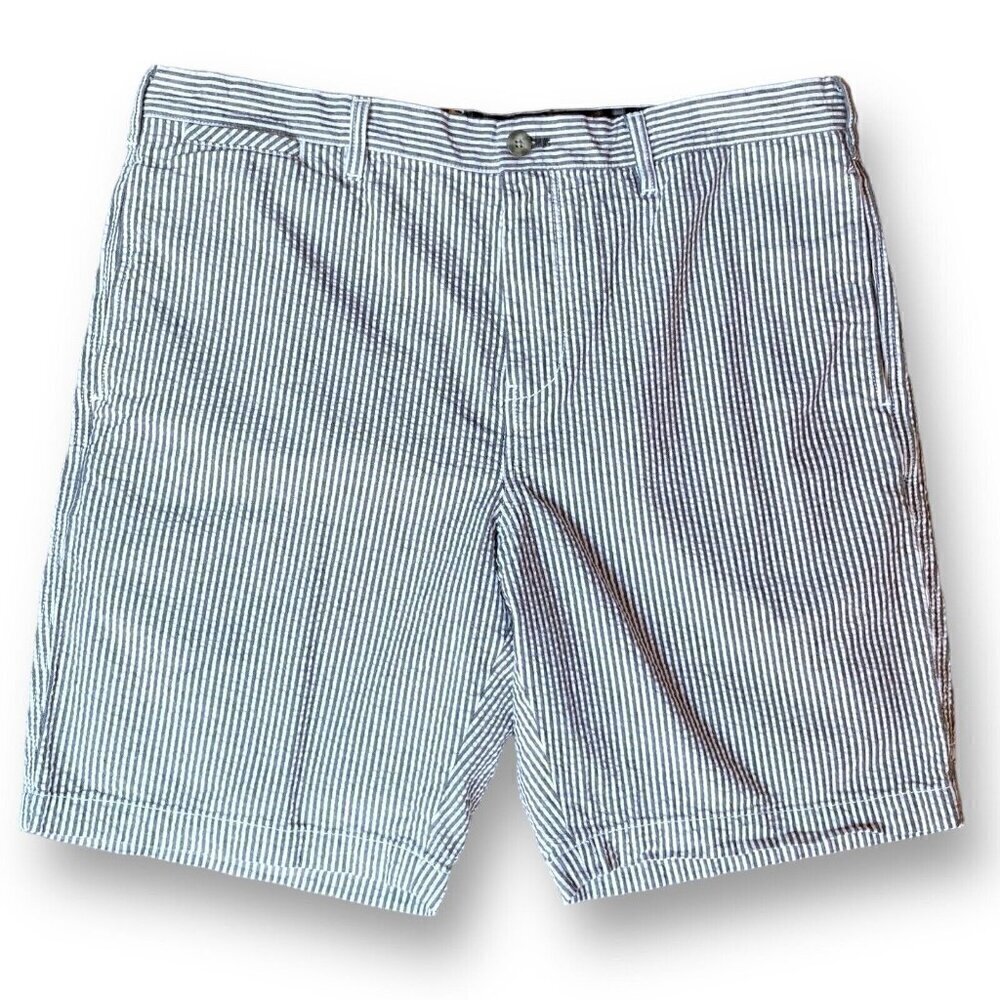 Black Brown 1826 Mens Shorts Sz 38 Blue White Stripe Seersucker Preppy Coastal